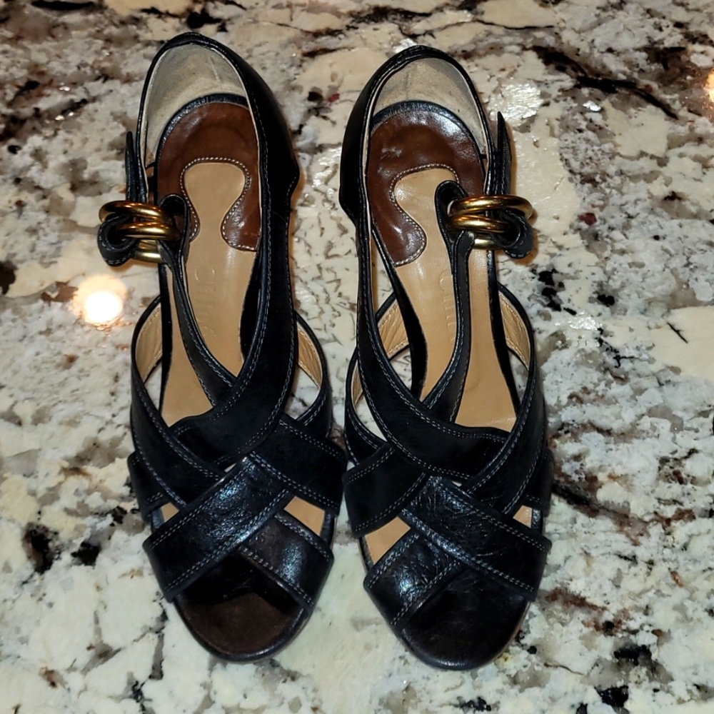 Chloe black block heels size 6.5 / Eur 37.5 previously stated as 7.5